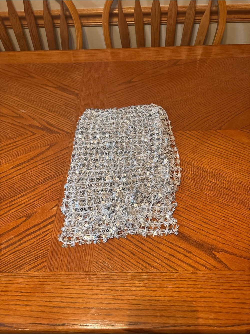 Vintage Sequin Crochet Open Knit Shawl Wrap